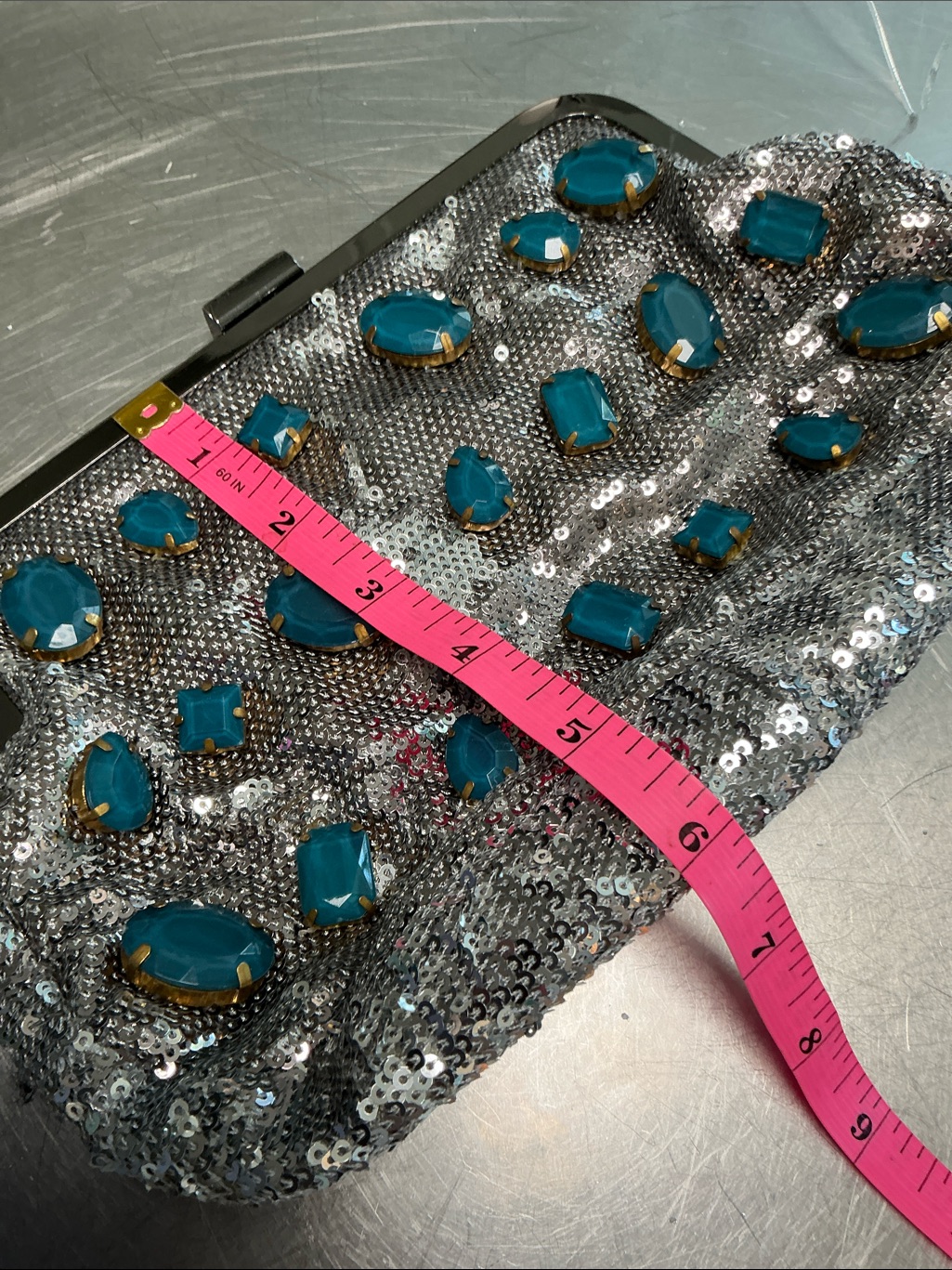 Clutch Silver Glitter, Beaded Front, Never Used! — image 7 of 8
